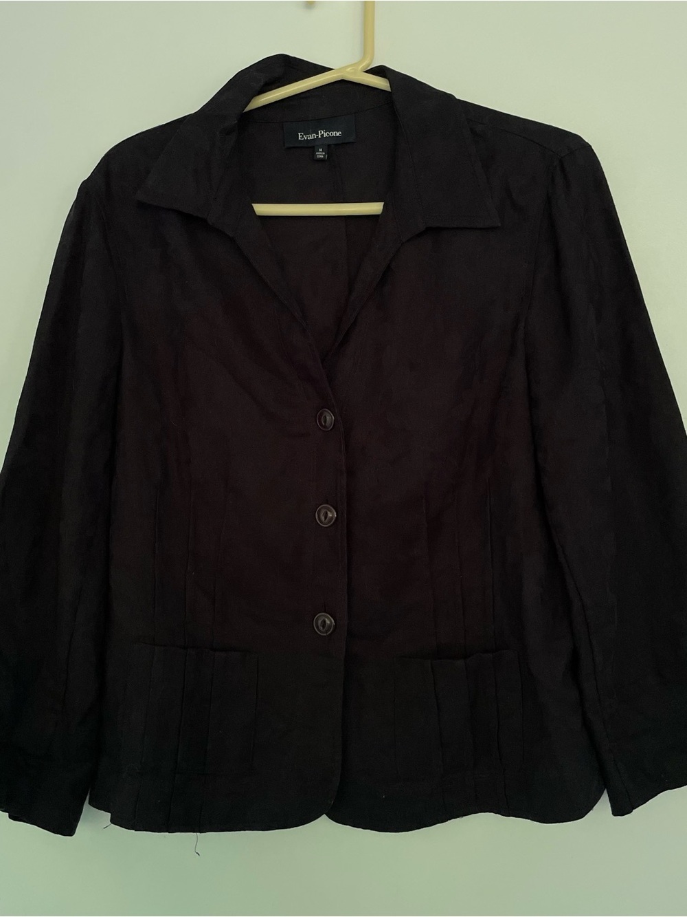 Evan Picone Black Women's 100% Linen Button-Front Floral Print Blazer Jacket 14
